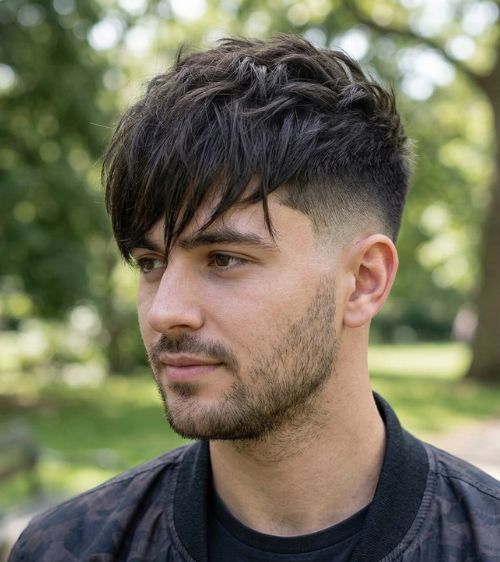 Low Taper Fade with Long Textured Fringe