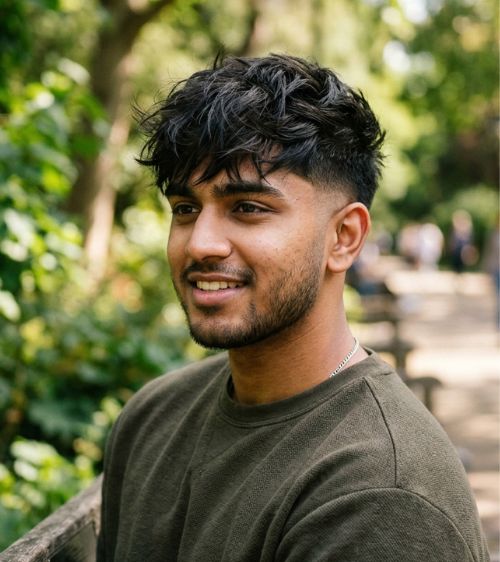 Messy Textured Fringe with Low Taper Fade
