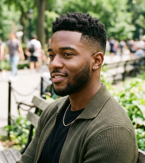 Low Taper Fade Black Male With Sideburns