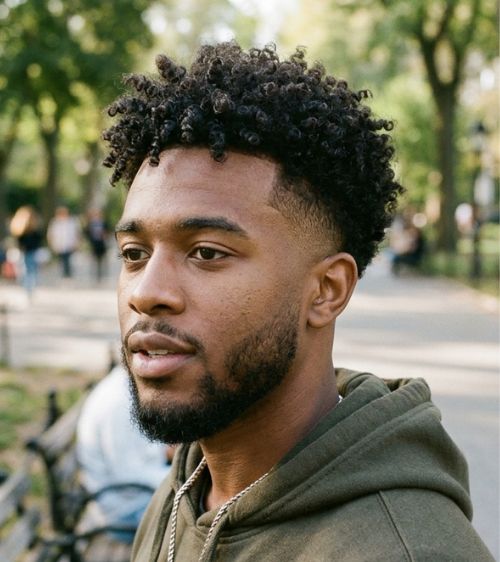 Low Taper Fade Curly Hair Black Male