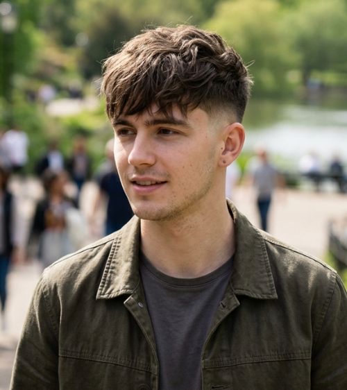 Low Taper Fade Messy Fringe (Straight Hair)