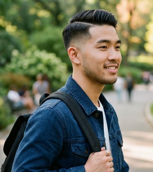 Low Taper Fade Side Part Asian