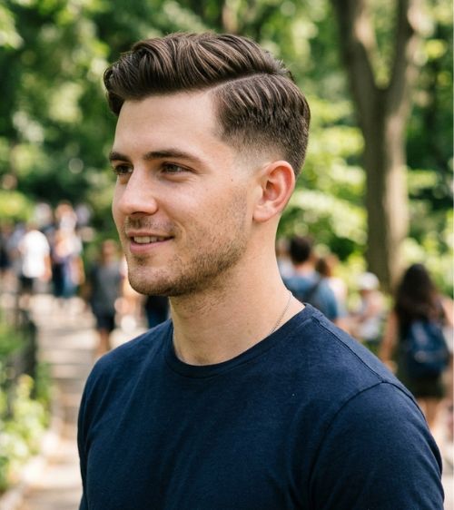Low Taper Fade Side Part Natural