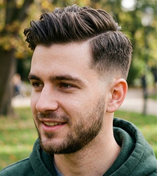 Low Taper Fade Side Part Textured Top