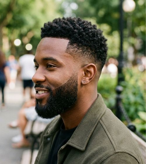 Low Taper Fade With Beard Black Male