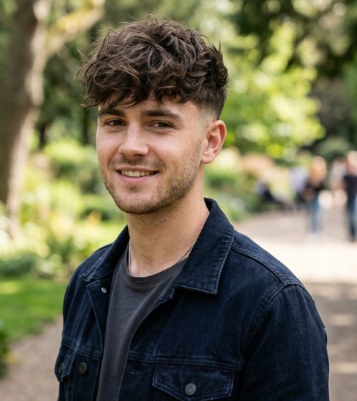 Low Taper Fade with Messy Fringe on Top