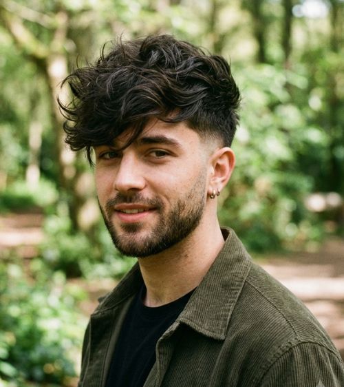Messy Textured Fringe Low Taper Fade Blowout