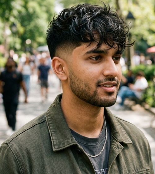 Messy Textured Fringe with Mid Taper Fade