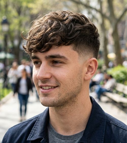 Messy Wavy Fringe + Low Taper Fade