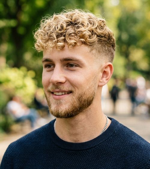 Curly Low Taper Fade Blonde