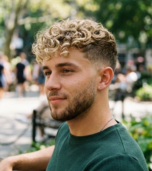 Low Taper Fade Blonde Curly Hair