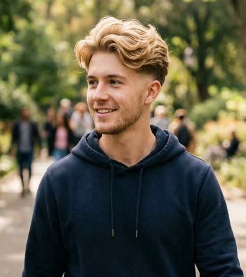 Low Taper Fade Blonde Fluffy Hair