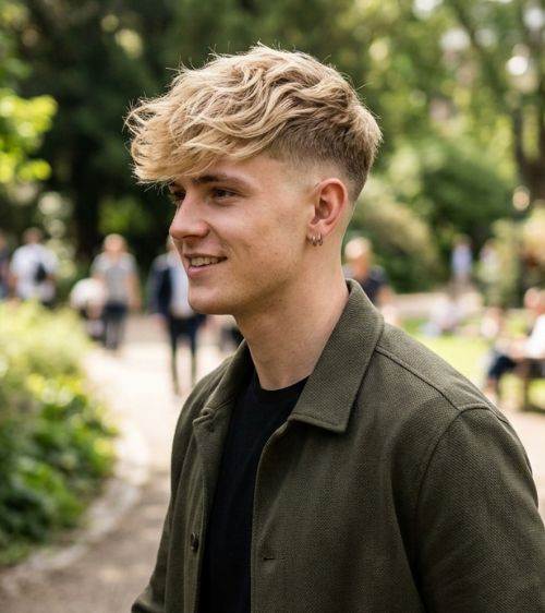Low Taper Fade Blonde Textured Fringe