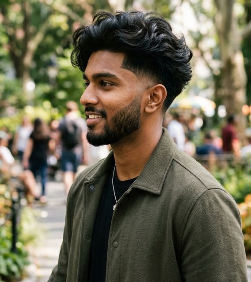 Low Taper Fade With Fluffy Hair On Top