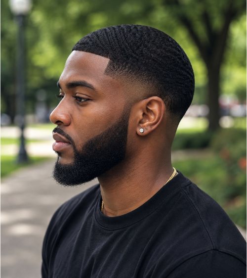 Low Taper Fade with Beard Black Male