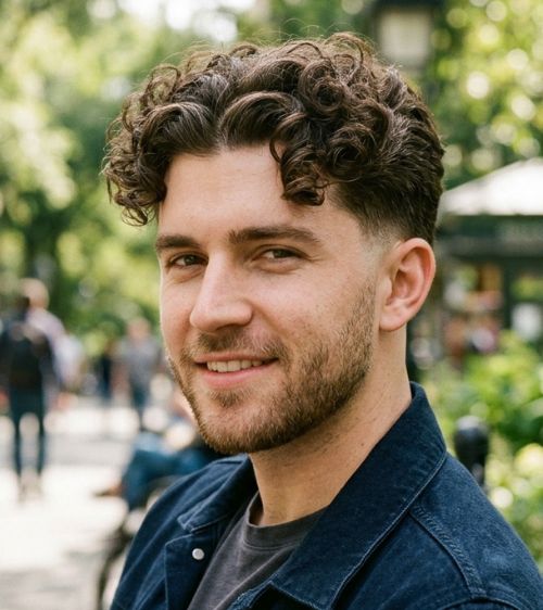 Curly Middle Part Low Taper Fade
