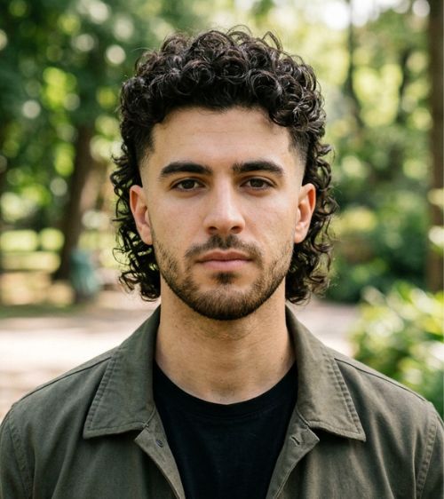 Low Taper Fade Modern Mullet Curly Hair