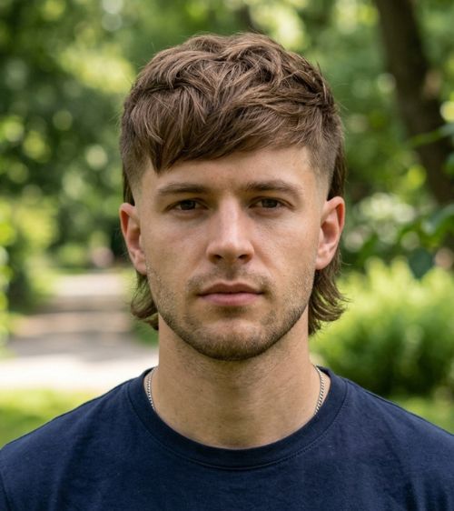 Low Taper Fade Modern Mullet Straight Hair