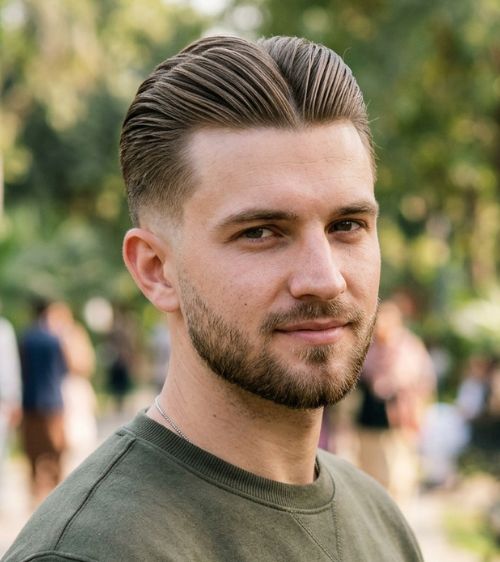 Low Taper Fade Slick Back Middle Part