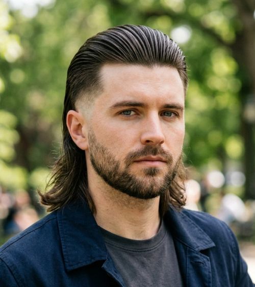 Low Taper Fade Slick Back Mullet