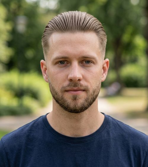 Low Taper Fade Slick Back Straight Hair