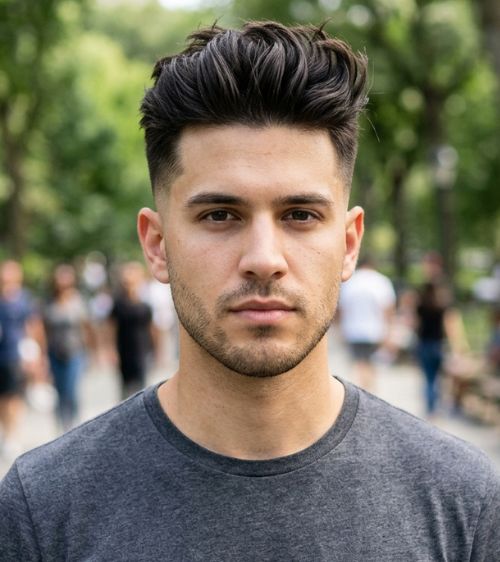 Modern Messy Quiff Low Taper Fade