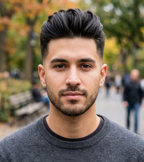 Modern Textured Quiff Low Taper Fade
