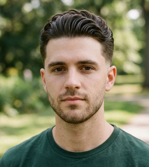 Slick Back Low Taper Fade Wavy Hair